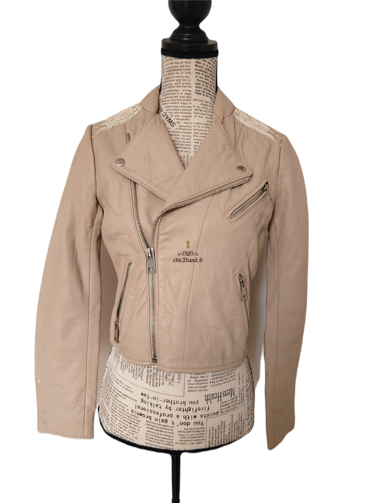Veste blouson court 100% cuir véritable Maje S rose poudré TBE – Image 6