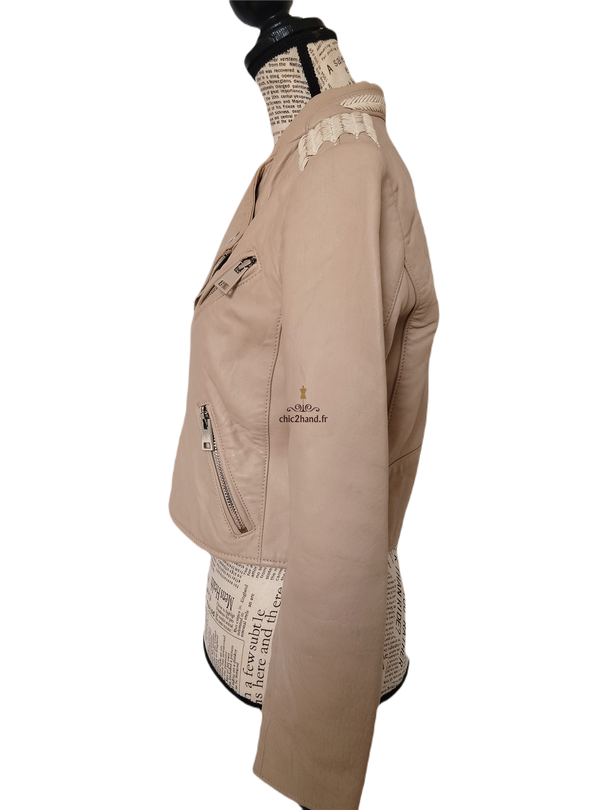 Veste blouson court 100% cuir véritable Maje S rose poudré TBE – Image 7