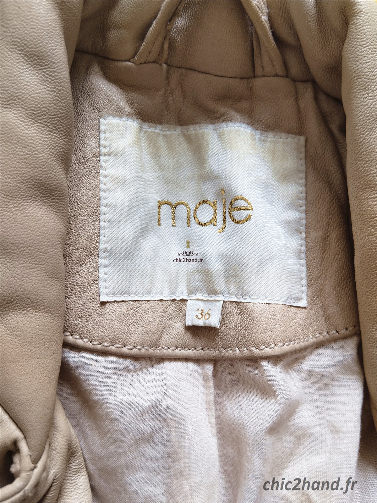 Veste blouson court 100% cuir véritable Maje S rose poudré TBE – Image 10