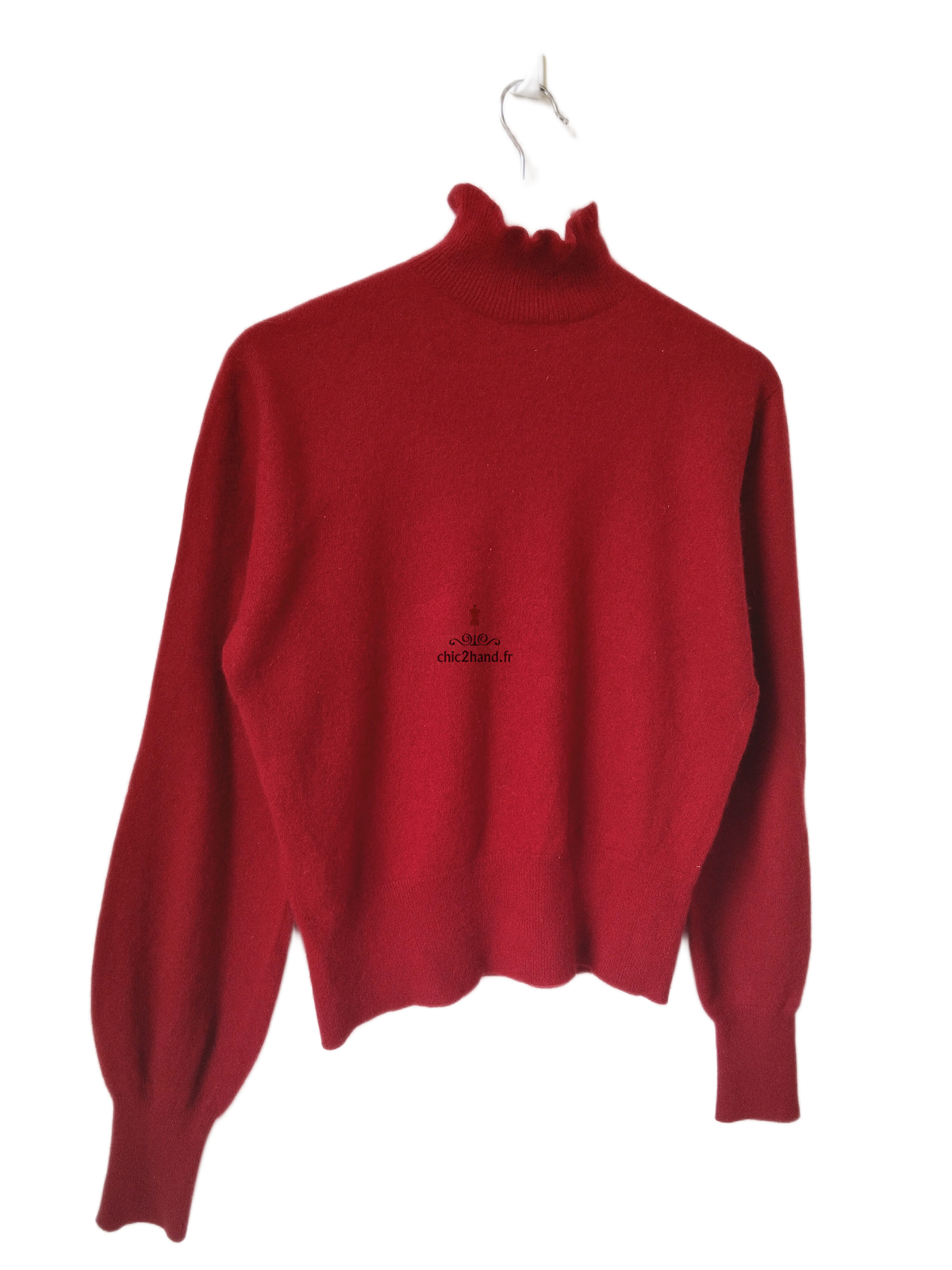 Pull Oversize col roulé tricot 3D 100% pur cachemire comptoir des cotonniers M rouge bordeaux Neuf mane – Image 2