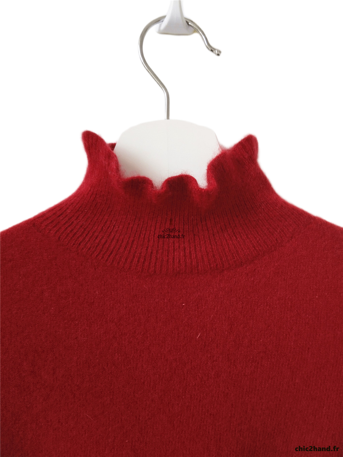 Pull Oversize col roulé tricot 3D 100% pur cachemire comptoir des cotonniers M rouge bordeaux Neuf mane – Image 4