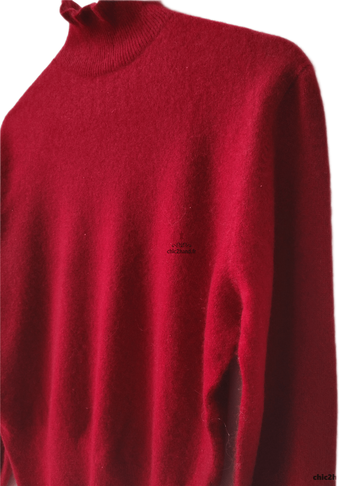 Pull Oversize col roulé tricot 3D 100% pur cachemire comptoir des cotonniers M rouge bordeaux Neuf mane – Image 6