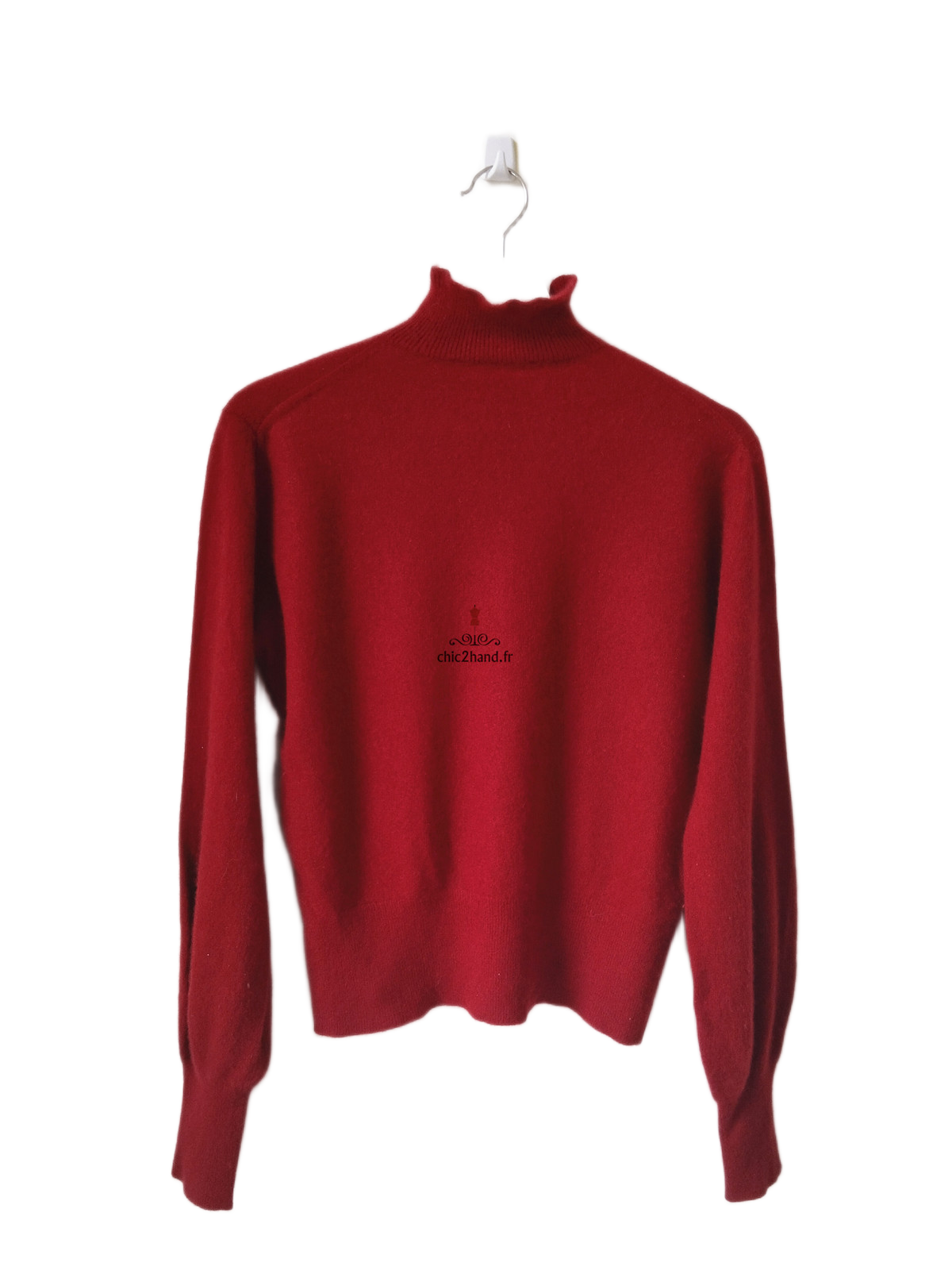 Pull Oversize col roulé tricot 3D 100% pur cachemire comptoir des cotonniers M rouge bordeaux Neuf mane – Image 7