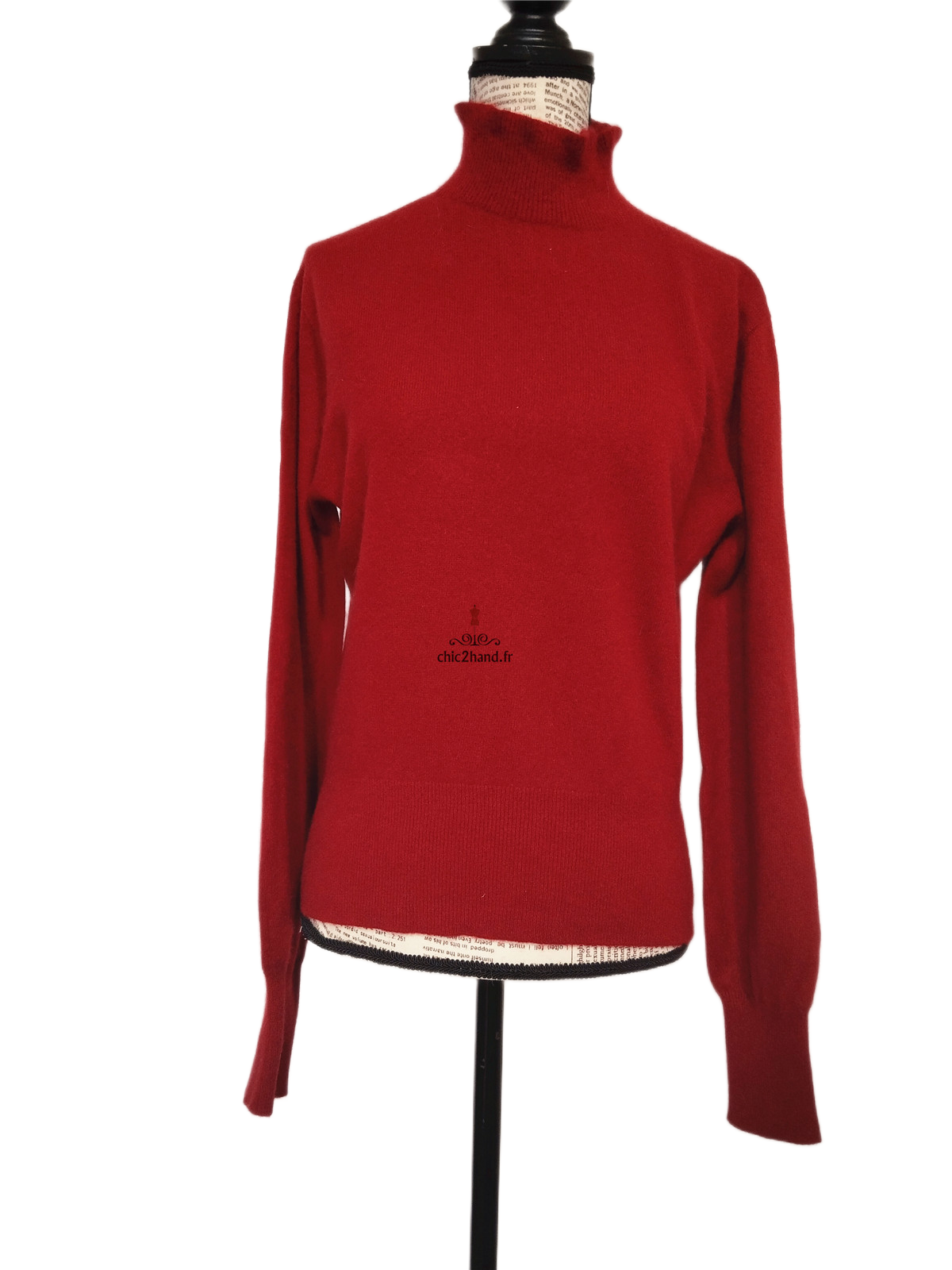 Pull Oversize col roulé tricot 3D 100% pur cachemire comptoir des cotonniers M rouge bordeaux Neuf mane – Image 8