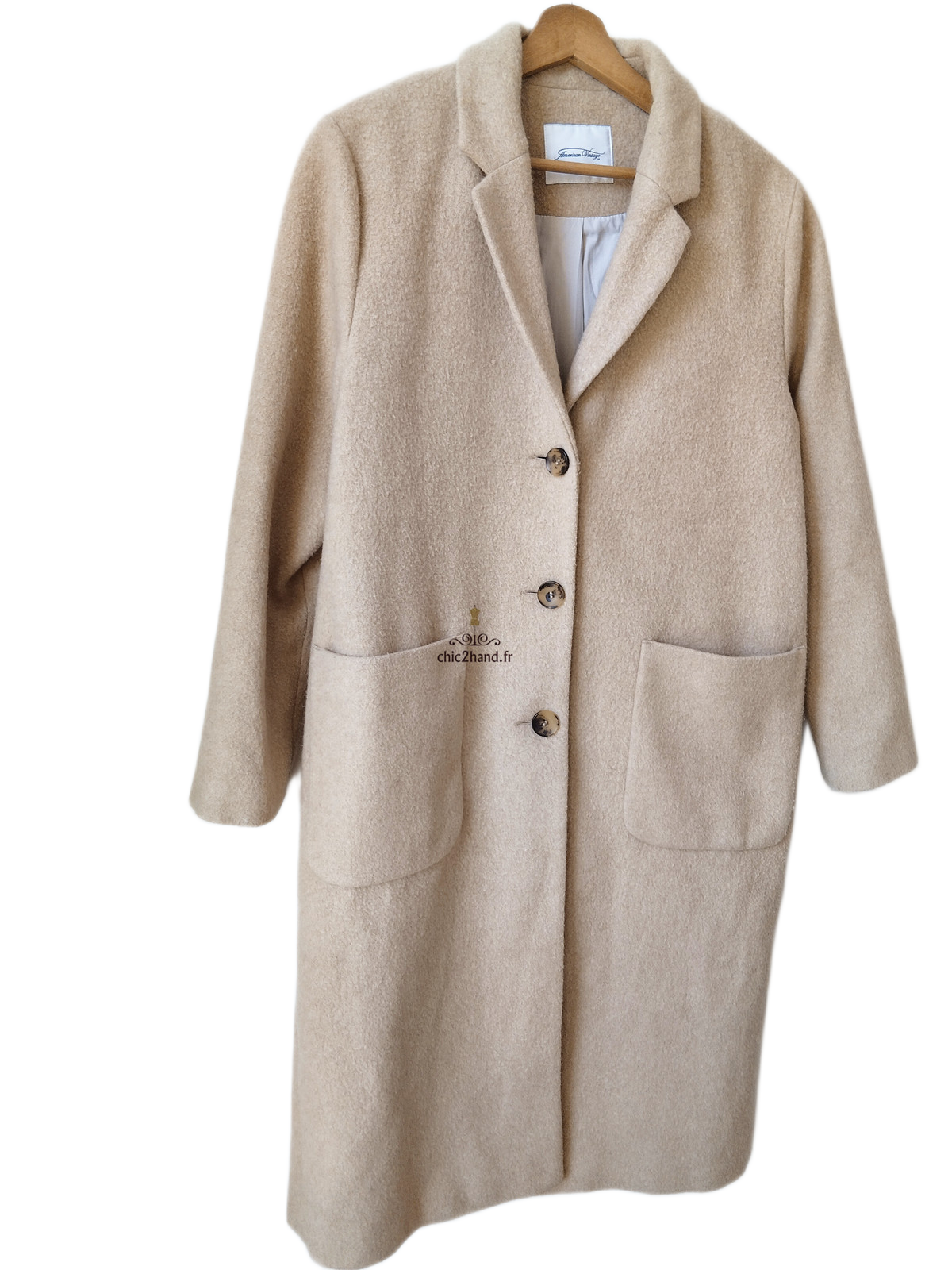 Manteau oversize laine American Vintage Beb402 M Beige Neuf – Image 3