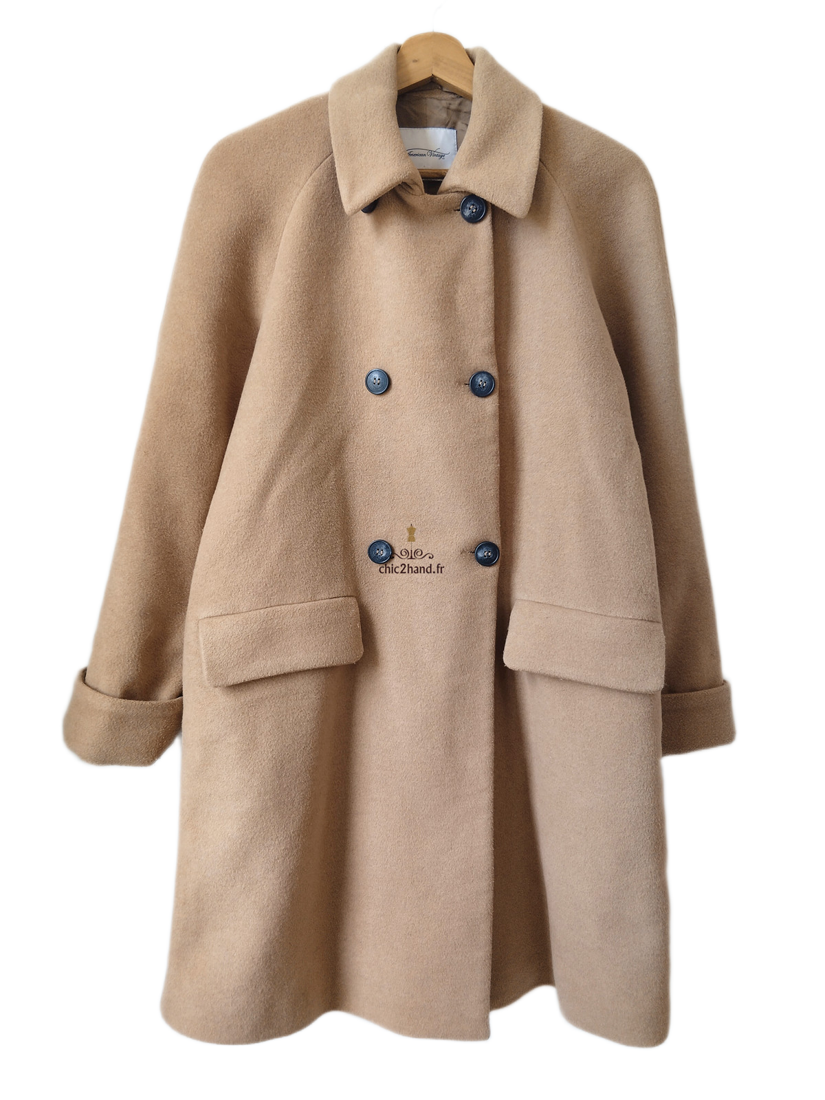 Manteau mi long oversize laine American Vintage chic400 S marron camel TBE – Image 2