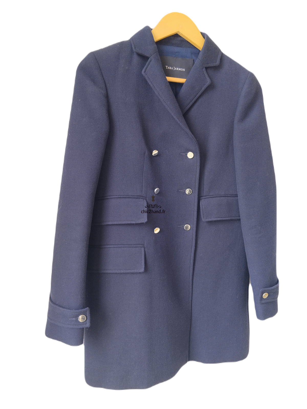 Manteau oversize coton lin bleu marine Tara Jarmon S excellent état – Image 3