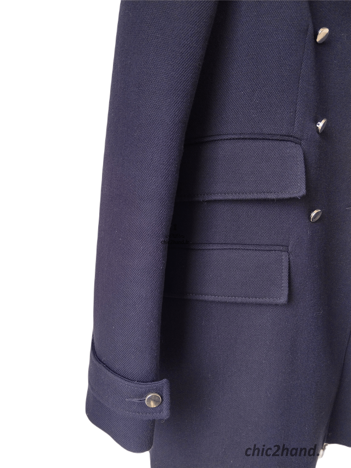 Manteau oversize coton lin bleu marine Tara Jarmon S excellent état – Image 4