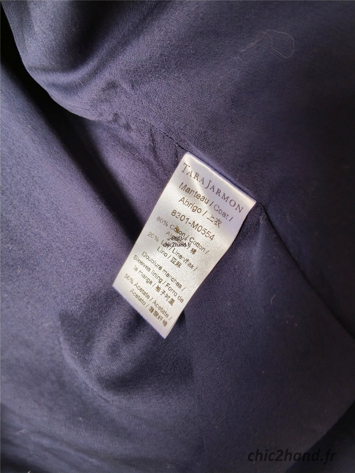 Manteau oversize coton lin bleu marine Tara Jarmon S excellent état – Image 10