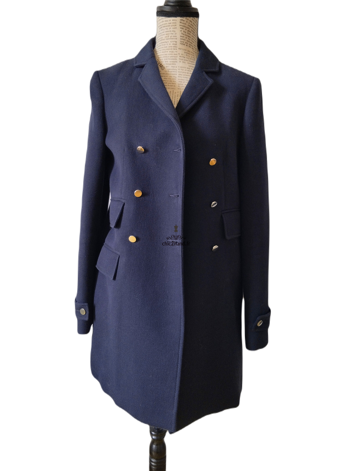 Manteau oversize coton lin bleu marine Tara Jarmon S excellent état – Image 6