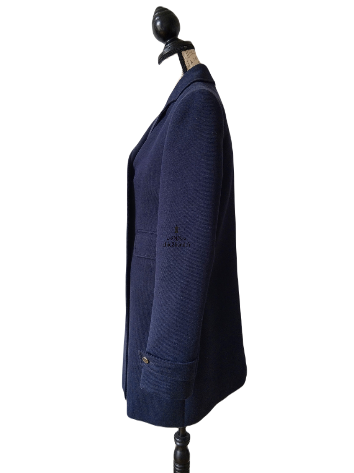 Manteau oversize coton lin bleu marine Tara Jarmon S excellent état – Image 7