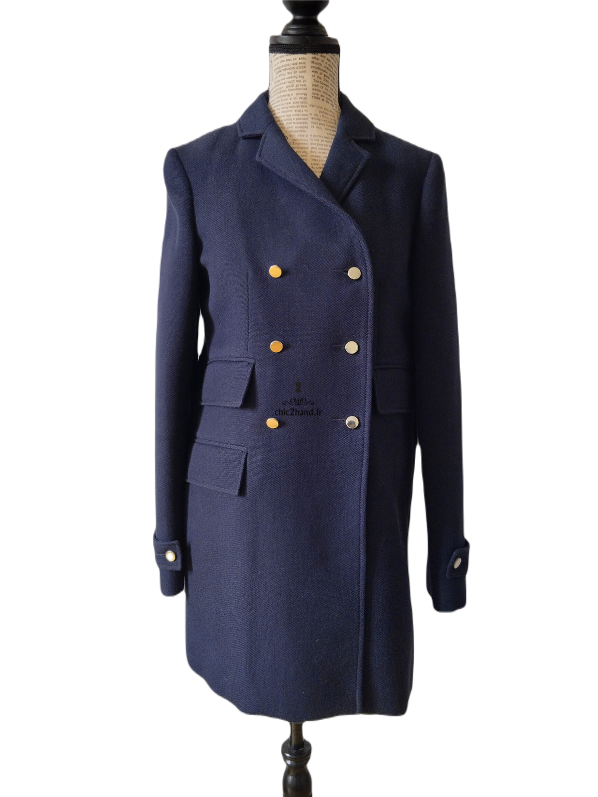 Manteau oversize coton lin bleu marine Tara Jarmon S excellent état – Image 9