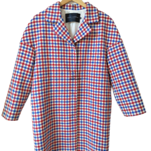 Manteau oversize en coton Tara Jarmon FR38 M carreaux blanc rouge bleu NEUF