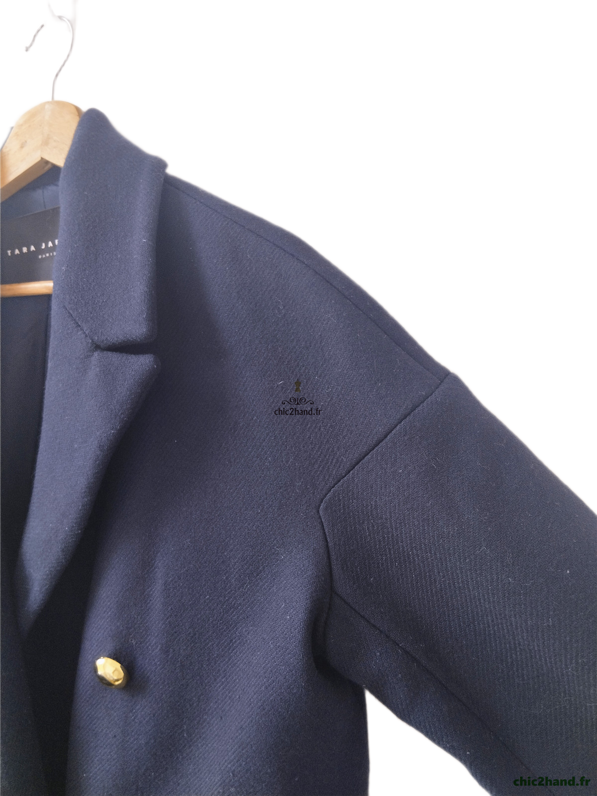 Manteau oversize laine cachemire boutonné Tara Jarmon FR38 bleu marine Excellent état – Image 5