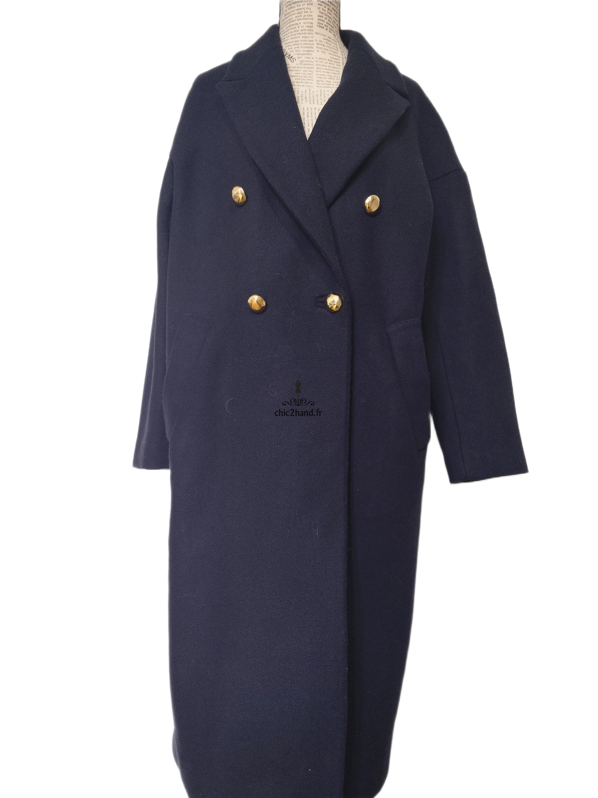 Manteau oversize laine cachemire boutonné Tara Jarmon FR38 bleu marine Excellent état – Image 7