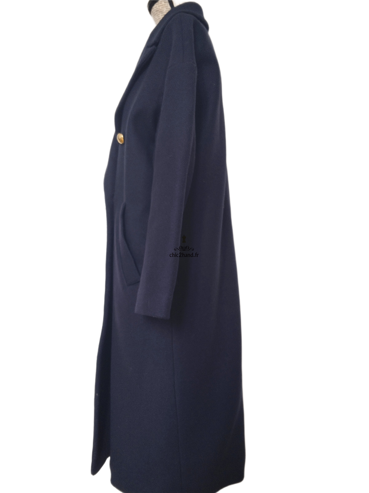 Manteau oversize laine cachemire boutonné Tara Jarmon FR38 bleu marine Excellent état – Image 8