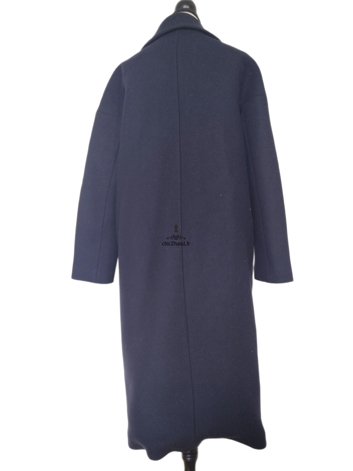 Manteau oversize laine cachemire boutonné Tara Jarmon FR38 bleu marine Excellent état – Image 9