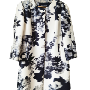 Manteau élégant classe 100% pure soie blanc motif noir Tara Jarmon M NEUF