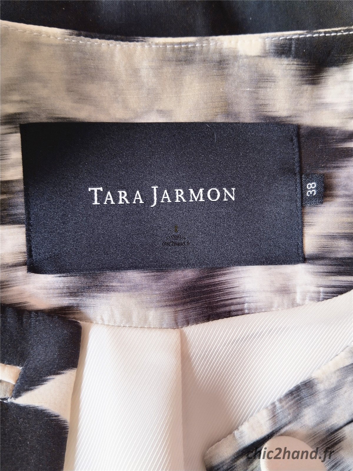 Manteau élégant classe 100% pure soie blanc motif noir Tara Jarmon M NEUF – Image 10