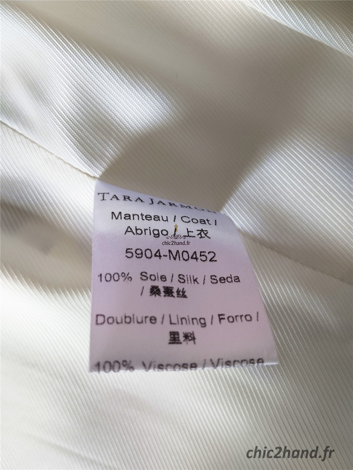 Manteau élégant classe 100% pure soie blanc motif noir Tara Jarmon M NEUF – Image 9