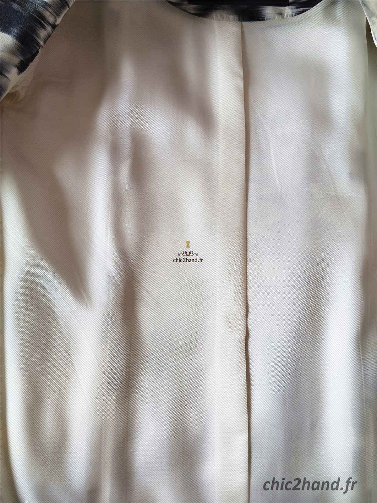 Manteau élégant classe 100% pure soie blanc motif noir Tara Jarmon M NEUF – Image 8