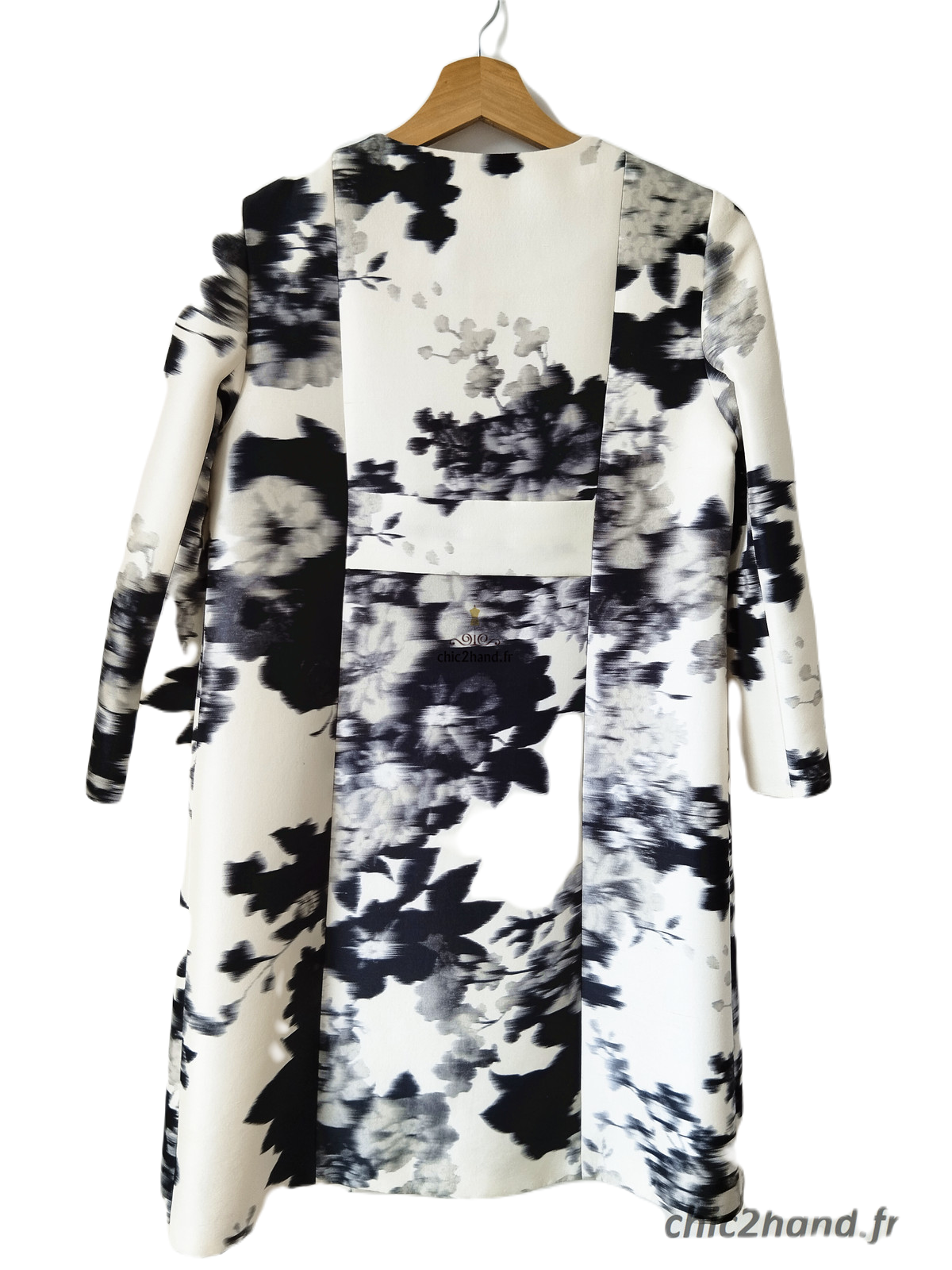Manteau élégant classe 100% pure soie blanc motif noir Tara Jarmon M NEUF – Image 4