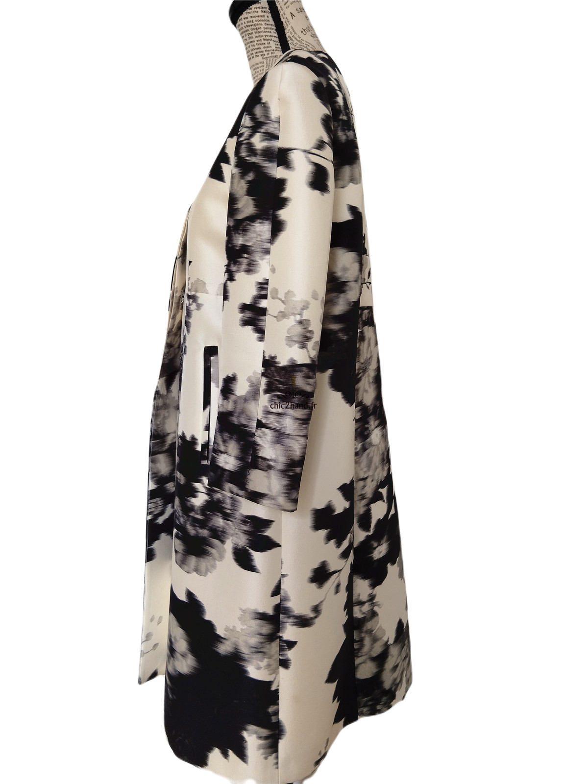 Manteau élégant classe 100% pure soie blanc motif noir Tara Jarmon M NEUF – Image 6