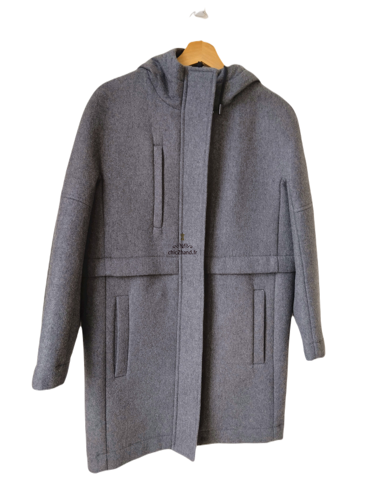 Manteau oversize avec capuche laine Comptoir des Cotonniers Verisson gris T1 NEUF – Image 6