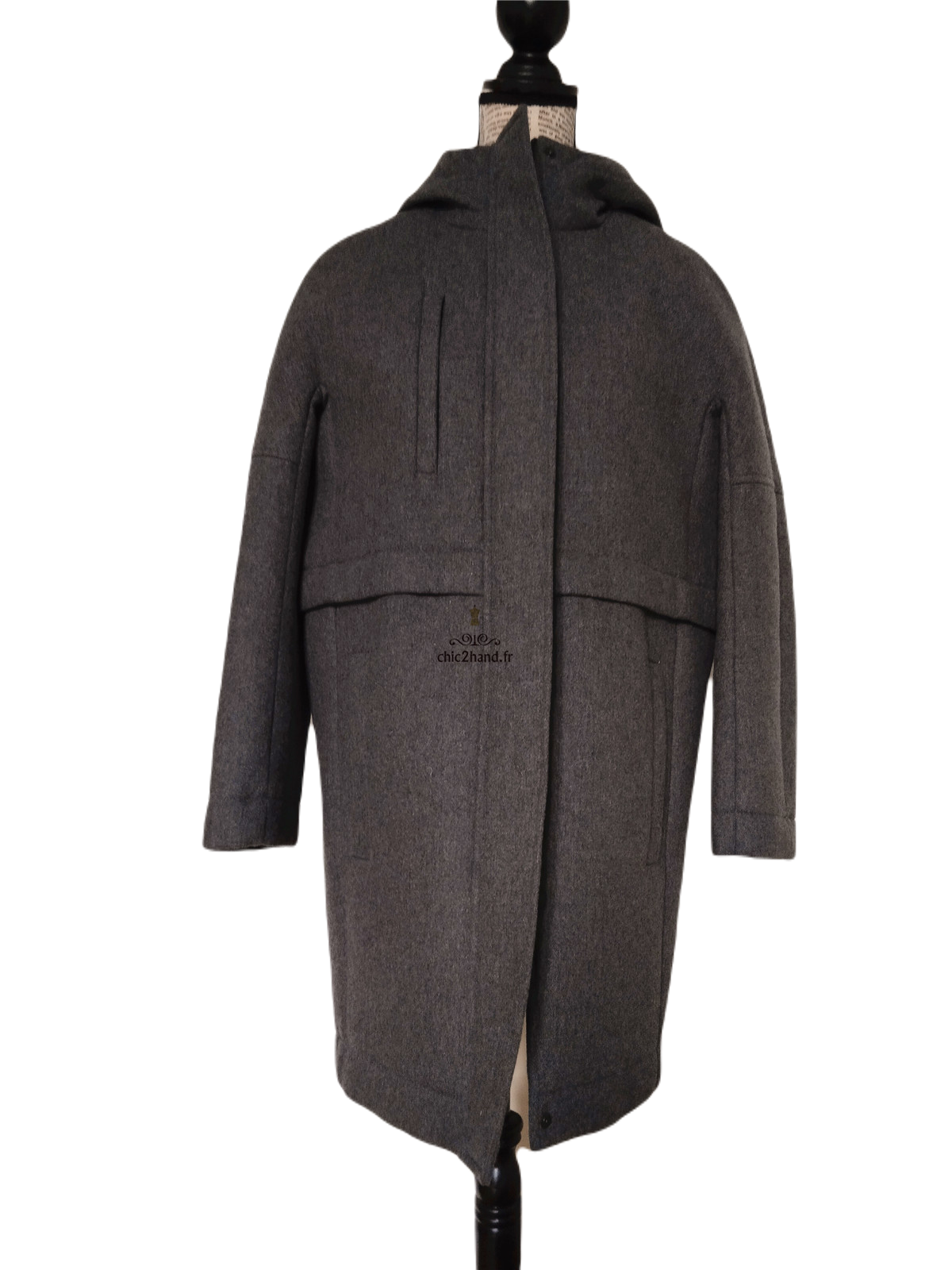 Manteau oversize avec capuche laine Comptoir des Cotonniers Verisson gris T1 NEUF – Image 4