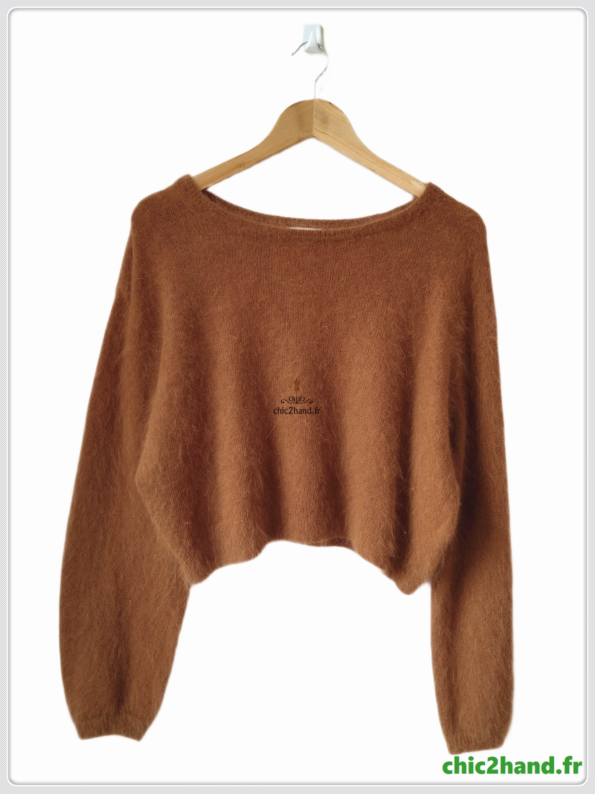 Pull oversize 50% angora American Vintage miti236 XS S mitibird camel tabac TBE