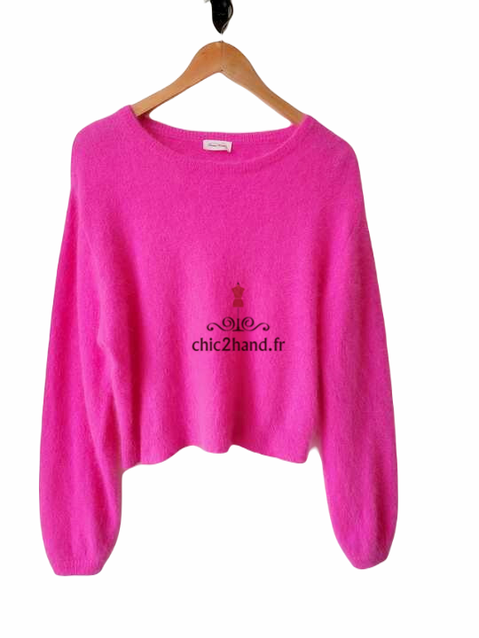 Pull oversize 50% angora American Vintage miti236 M L mitibird rose NEUF