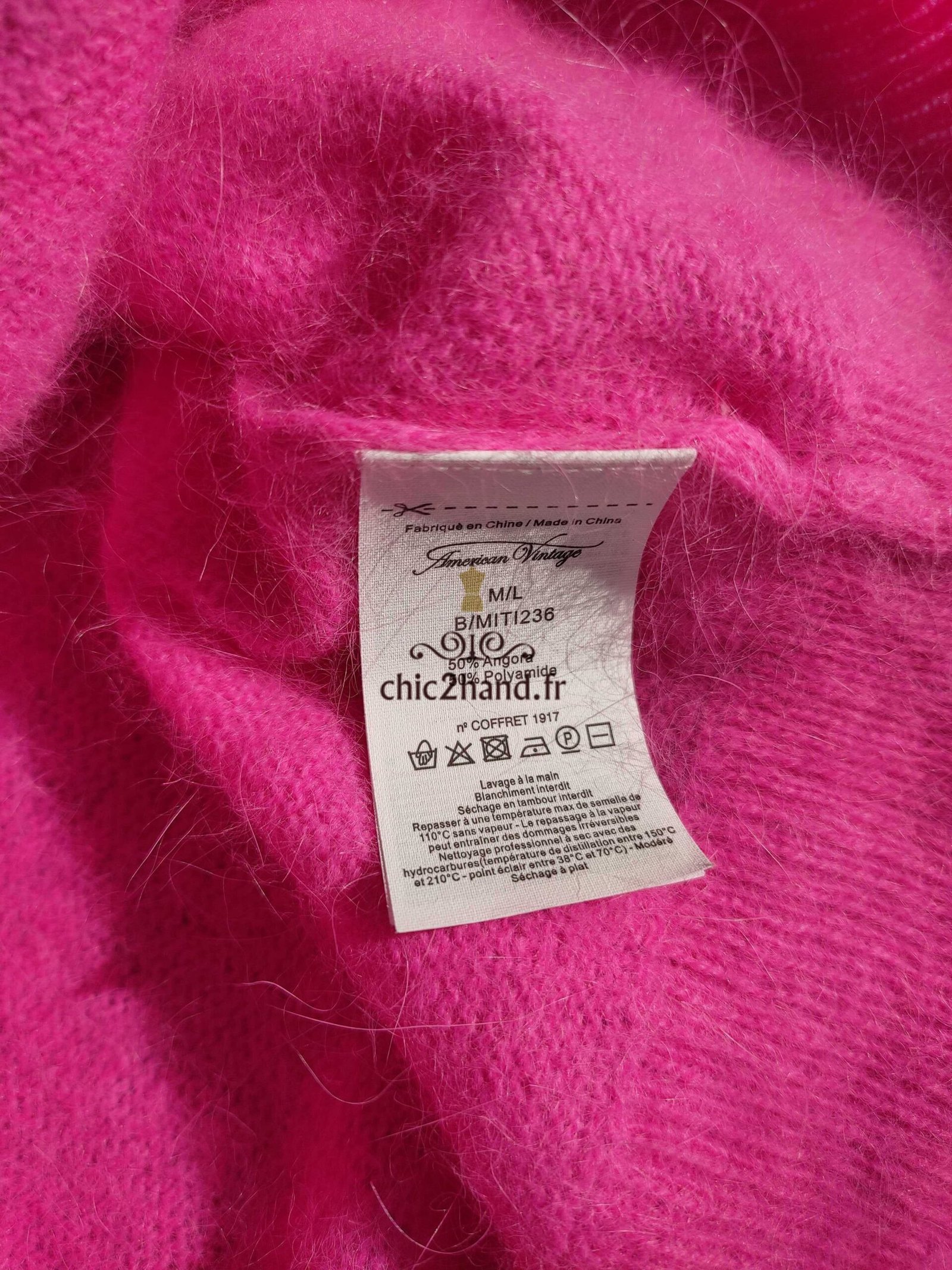 Pull oversize 50% angora American Vintage miti236 M L mitibird rose NEUF – Image 2