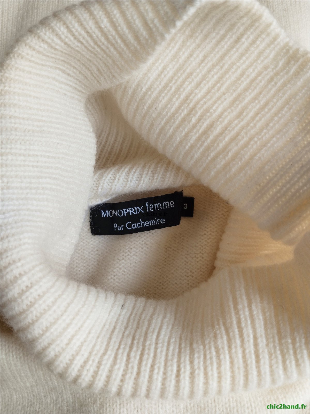Pull col roulé 100% pur cachemire Monoprix T3 blanc crème neuf – Image 11