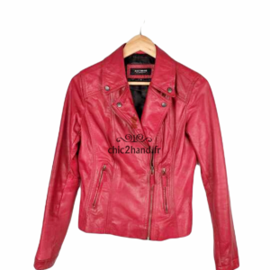 veste blouson perfecto 100% cuir véritable Oakwood S TBE rouge