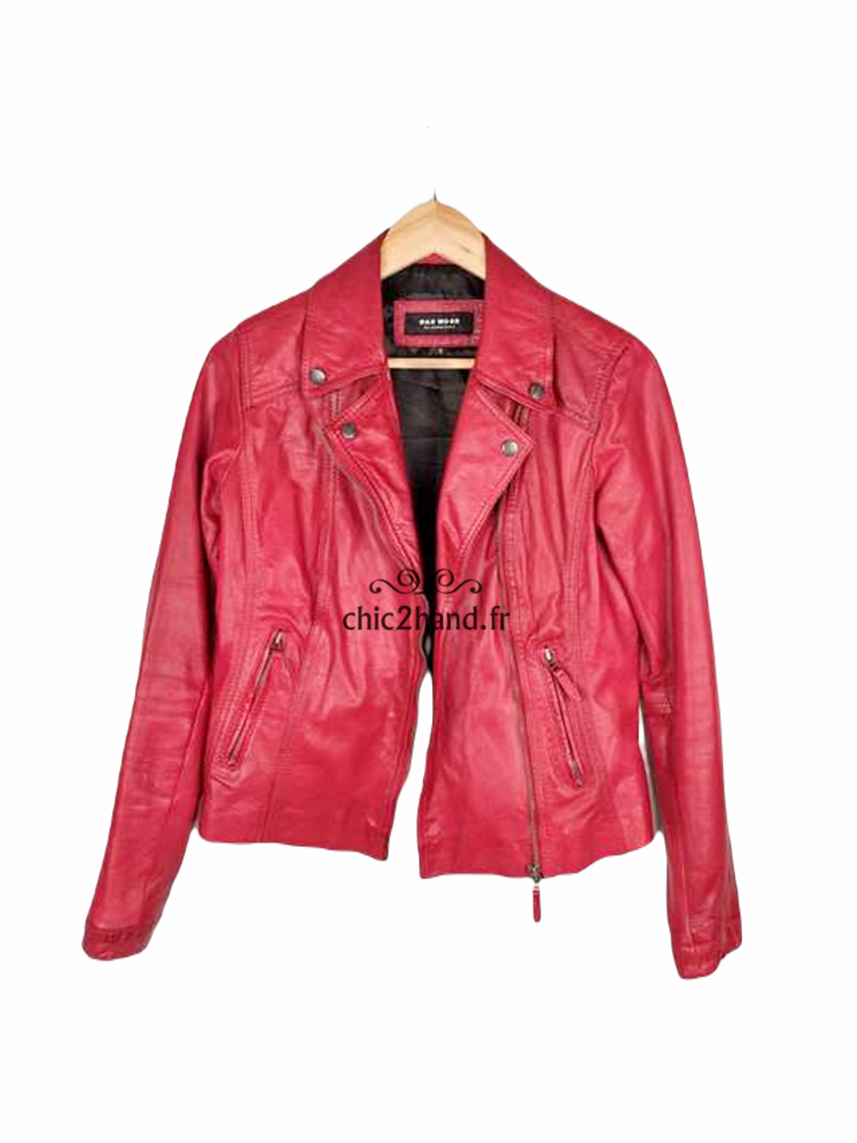 veste blouson perfecto 100% cuir véritable Oakwood S TBE rouge – Image 5