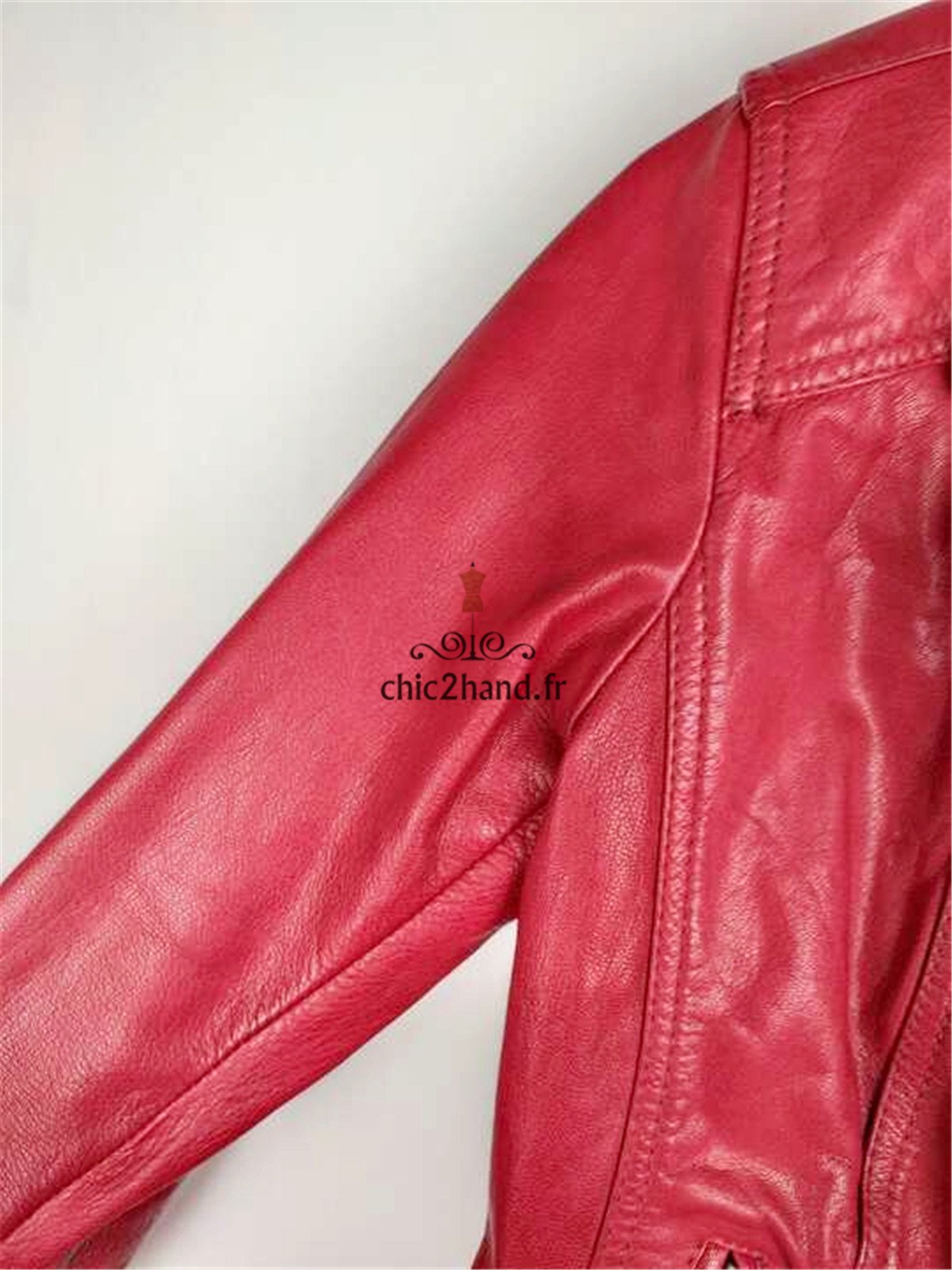 veste blouson perfecto 100% cuir véritable Oakwood S TBE rouge – Image 4