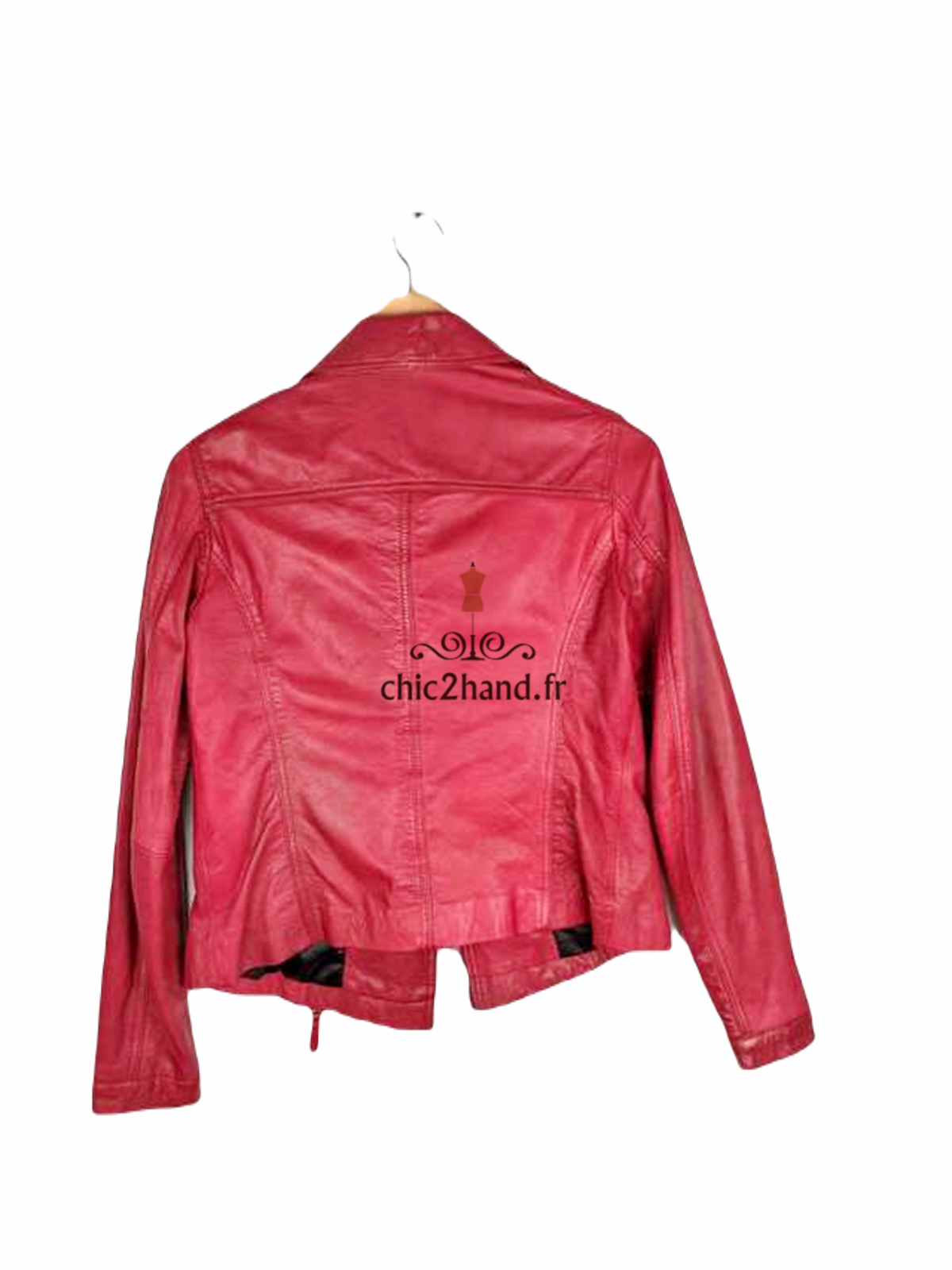 veste blouson perfecto 100% cuir véritable Oakwood S TBE rouge – Image 2