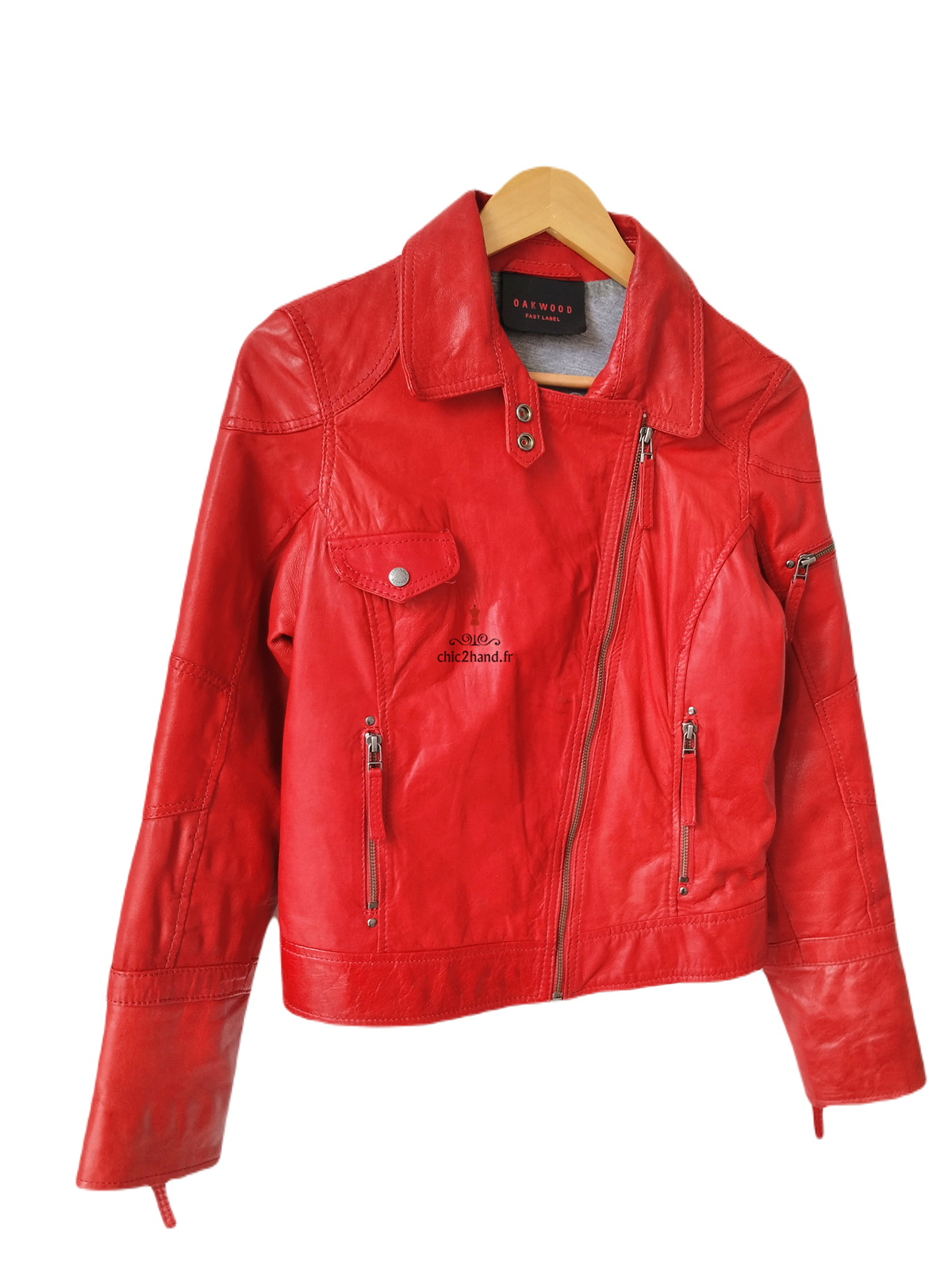 Veste blouson courte 100% cuir véritable Oakwood M rouge TBE – Image 2