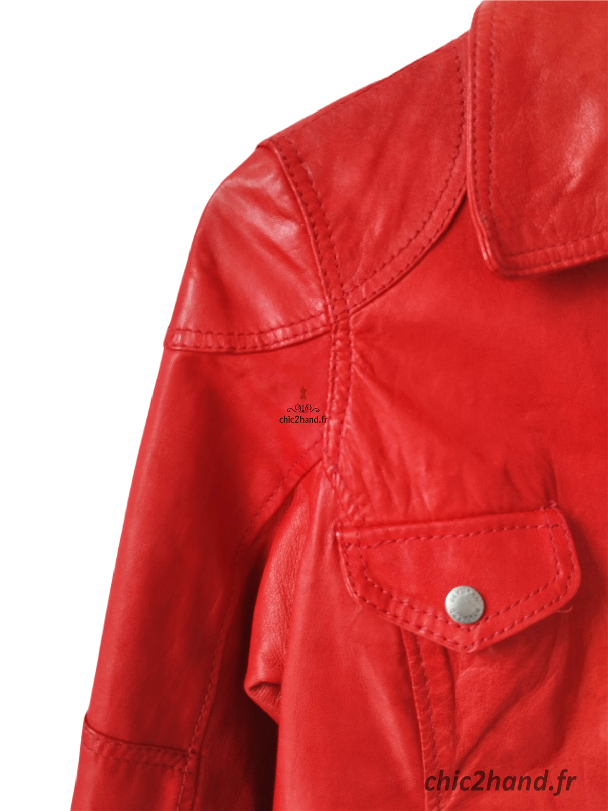 Veste blouson courte 100% cuir véritable Oakwood M rouge TBE – Image 3