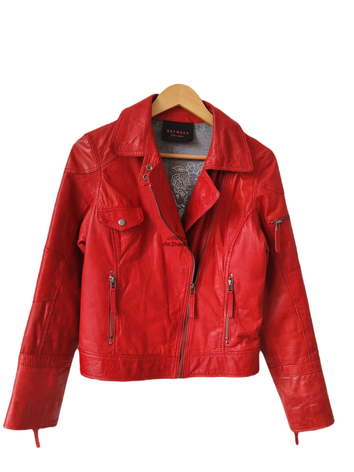 Veste blouson courte 100% cuir véritable Oakwood M rouge TBE – Image 4