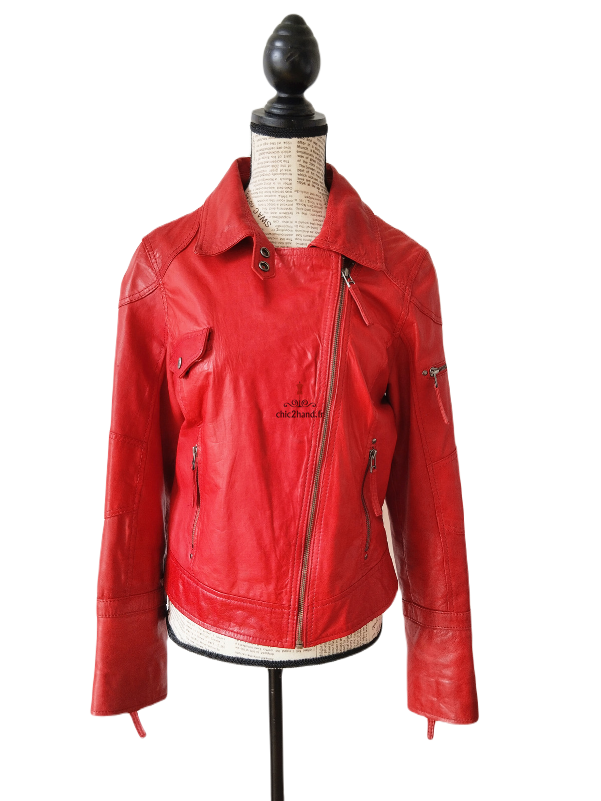 Veste blouson courte 100% cuir véritable Oakwood M rouge TBE – Image 7
