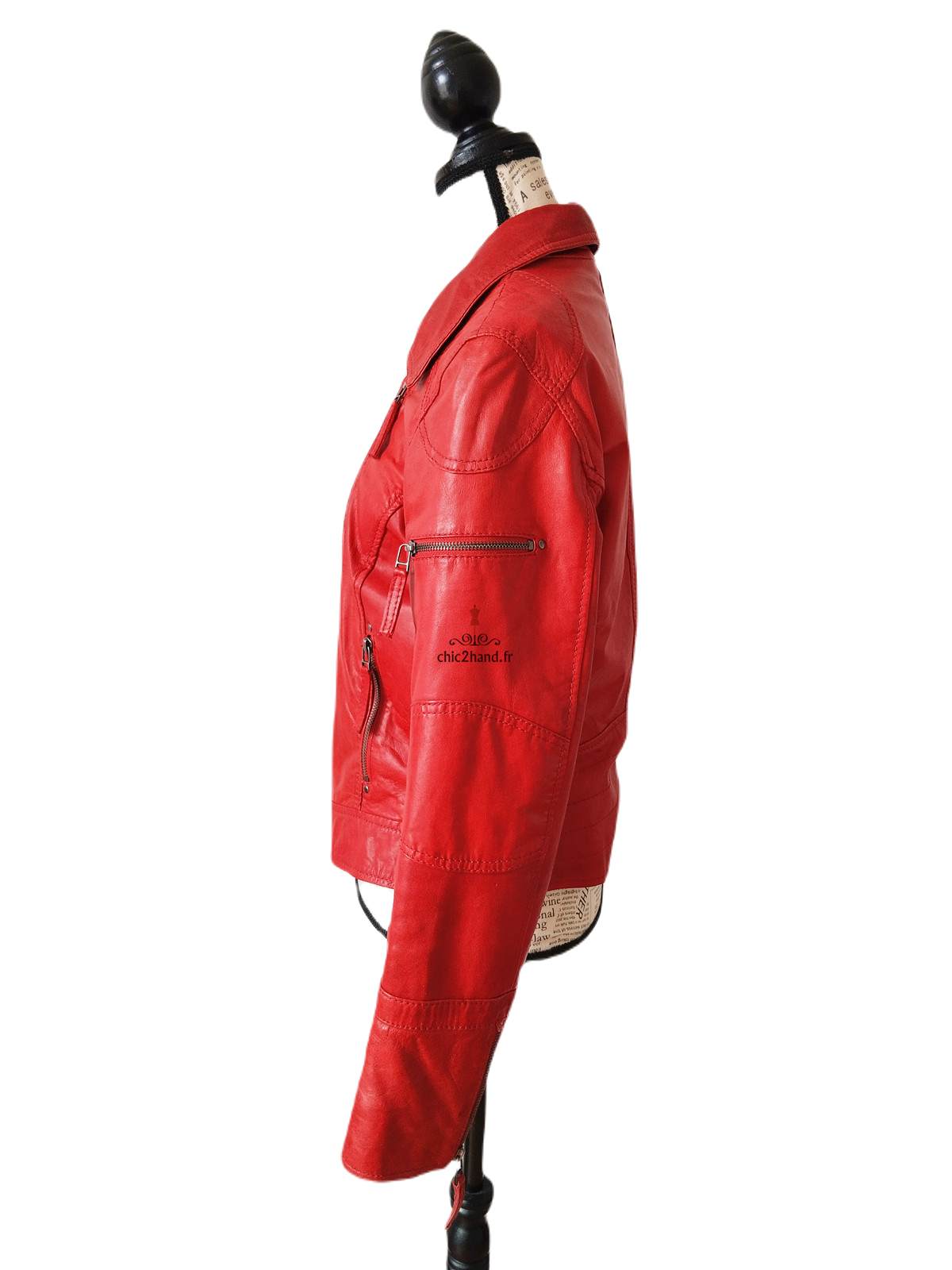 Veste blouson courte 100% cuir véritable Oakwood M rouge TBE – Image 8