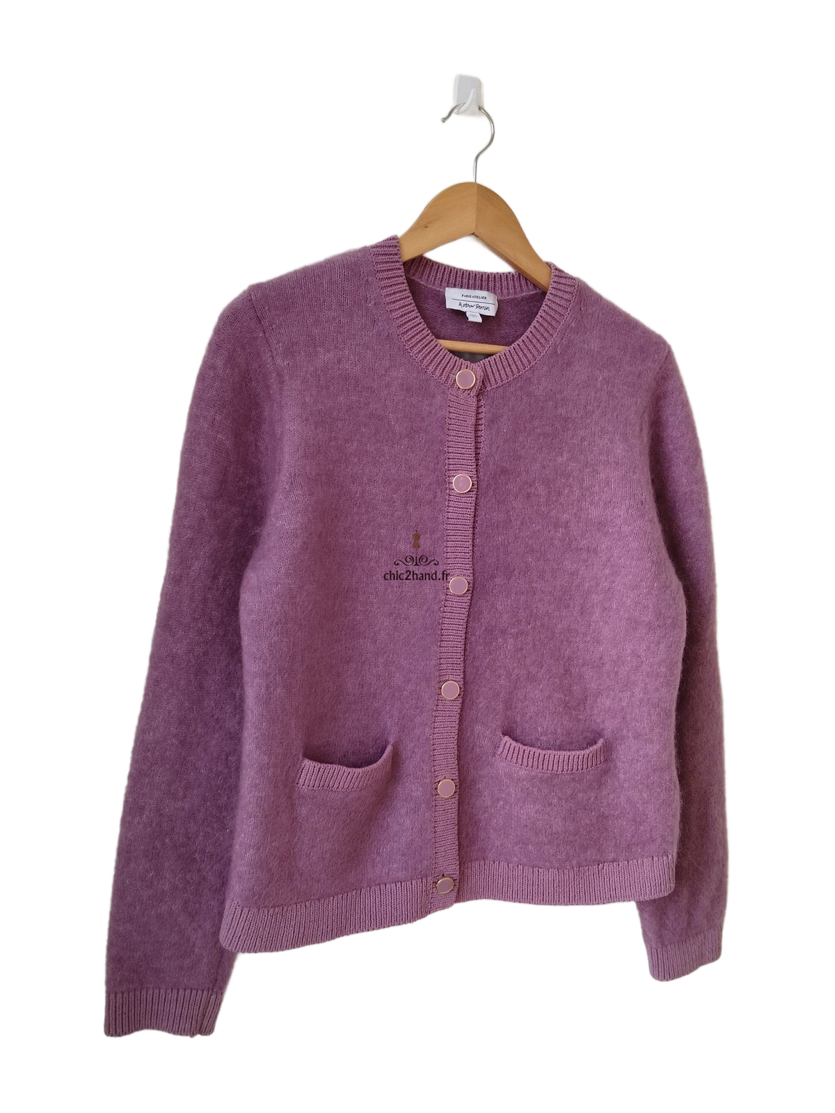 Gilet cardigan laine mohair doudou & Other Stories S violet lilas Excellent état – Image 3