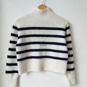 Pull oversize doudou col montant laine mohair & Other Stories M rayures blanc bleu marine Neuf