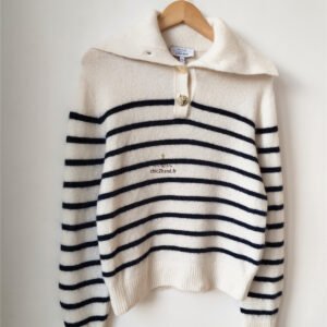 Pull oversize col montant laine & Other Stories S rayures blanc noir NEUF
