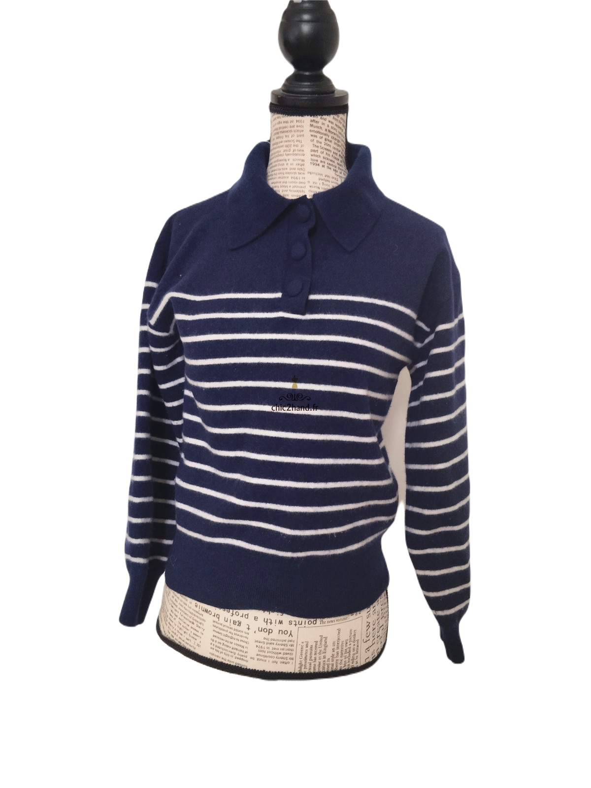 Pull 100% pure laine & Other stories rayures bleu marine et blanc XS TBE – Image 4