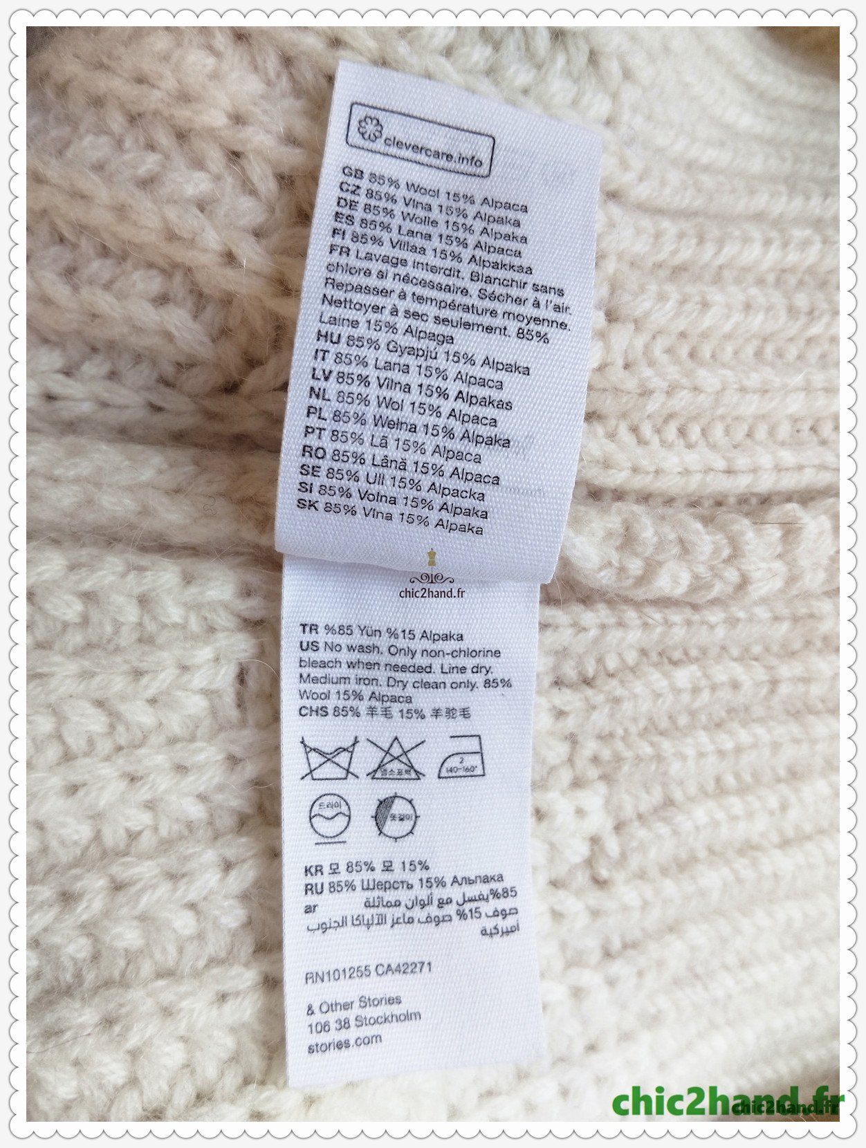 Pull col roulé & Other stories 100% laine alpaga blanc S Neuf – Image 11