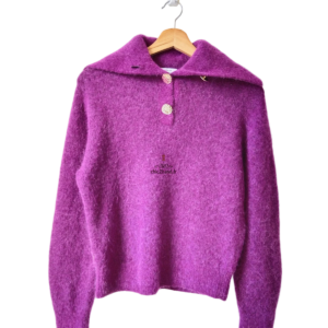 Pull col montant boutonné & Other stories laine alpaga violet chiné S NEUF