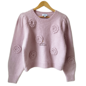 Pull oversize col montant fleuris laine mohair & Other stories rose clair L NEUF 