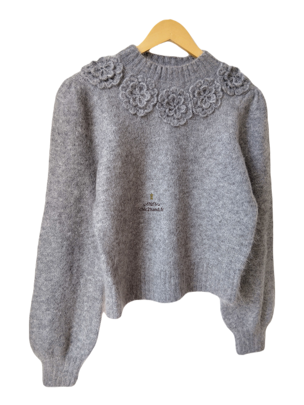 Pull oversize col montant fleuris laine mohair & Other stories gris XS NEUF avec étiquette – Image 3